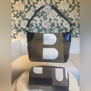 🤑Bally BUNDLE of Black and Brown Canvas Shoulder Bag & Wallet EUC